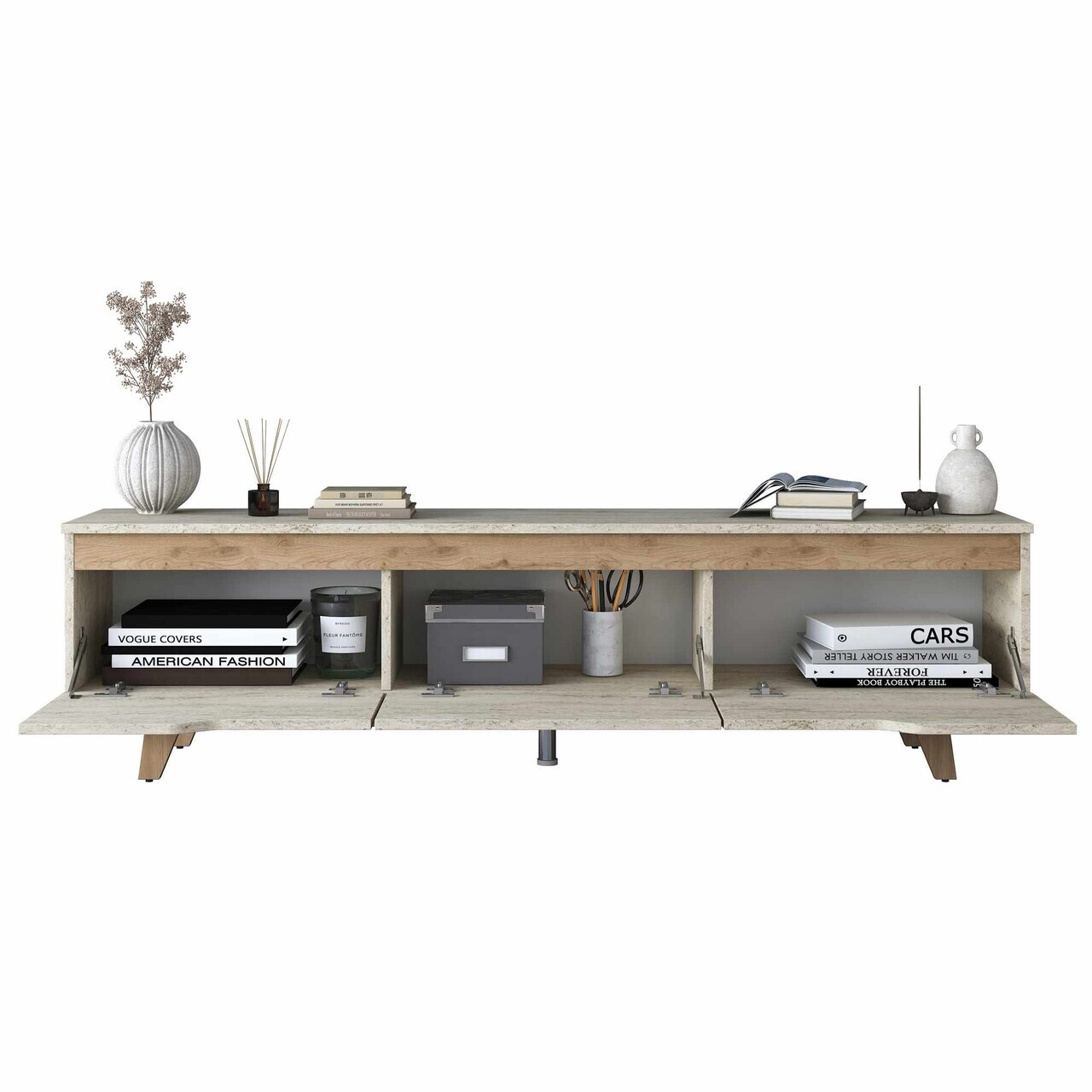 Comoda TV, Hanah Home, AA168, 180x48.3x35 cm, Travertin / Nuc — imaginea 8