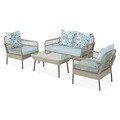 Set mobilier pentru gradina/terasa, 4 piese, Perch, otel, gri/albastru