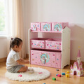 Organizator jucarii / mobilier camera copilului Unicorns, U-Grow, 63x30x60 cm, lemn de pin/textil, roz