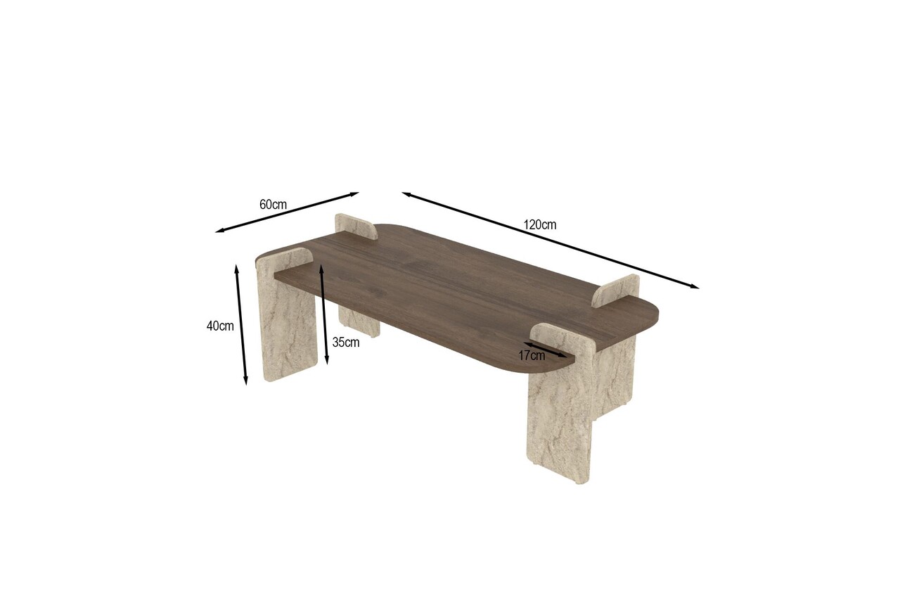 Masuta de cafea, Hanah Home, Leapiri, 120x35x60 cm, PAL, Travertin / Nuc - view 6