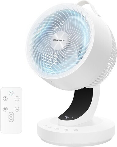 Ventilator de masa, Songmics, oscilatie 360, 8 viteze, timer 12h, alb