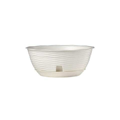 Ghiveci cu farfurie PAGLIA, 20 cm Ø, plastic, alb