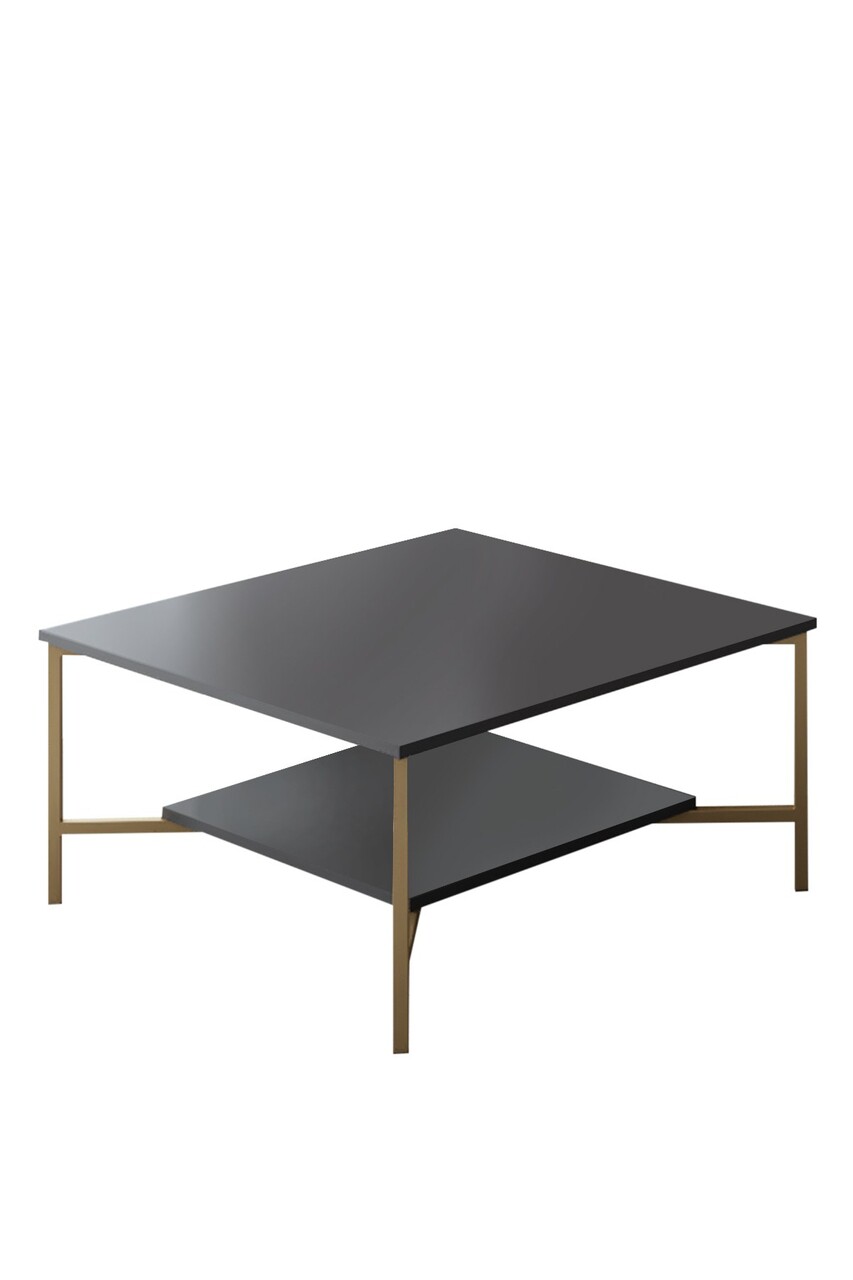 Masuta de cafea, Bexley, Gold Line, 80x80x40 cm, PAL, Antracit / Negru - 2 | YEO