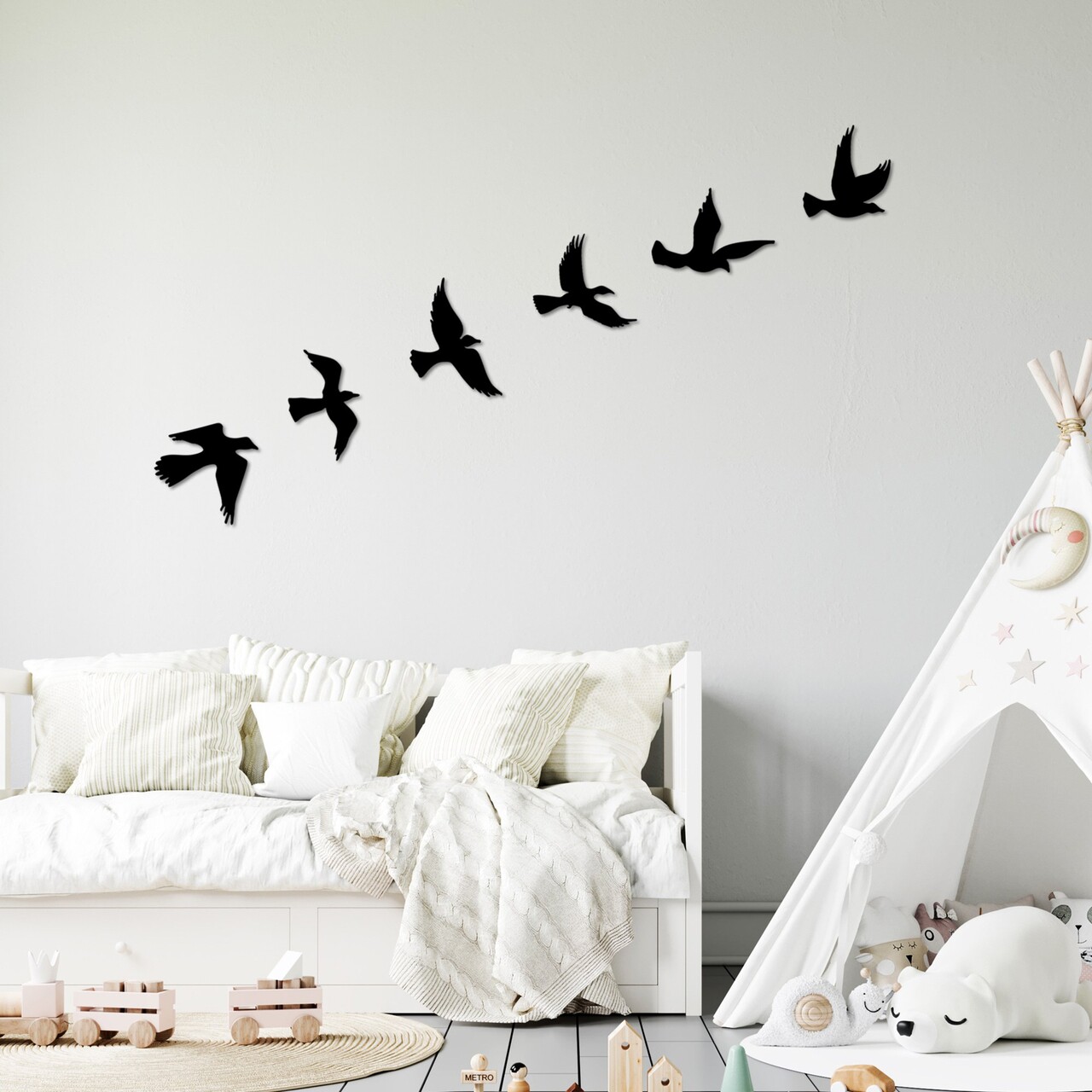Decoratiune de perete, Flying Birds, Dimensiune: 17 x 17 cm (1 bucată), Negru - view 4