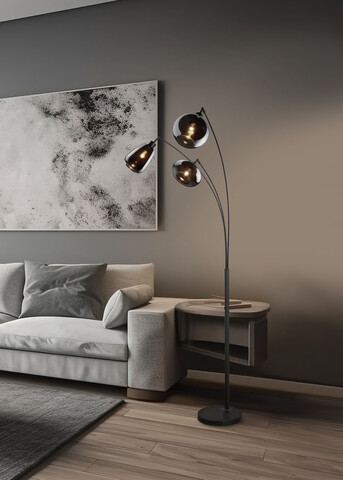 Lampadar Lumina, TRIO, 31x71x200 cm, 10W, 3x E14, metal, negru mat/argintiu