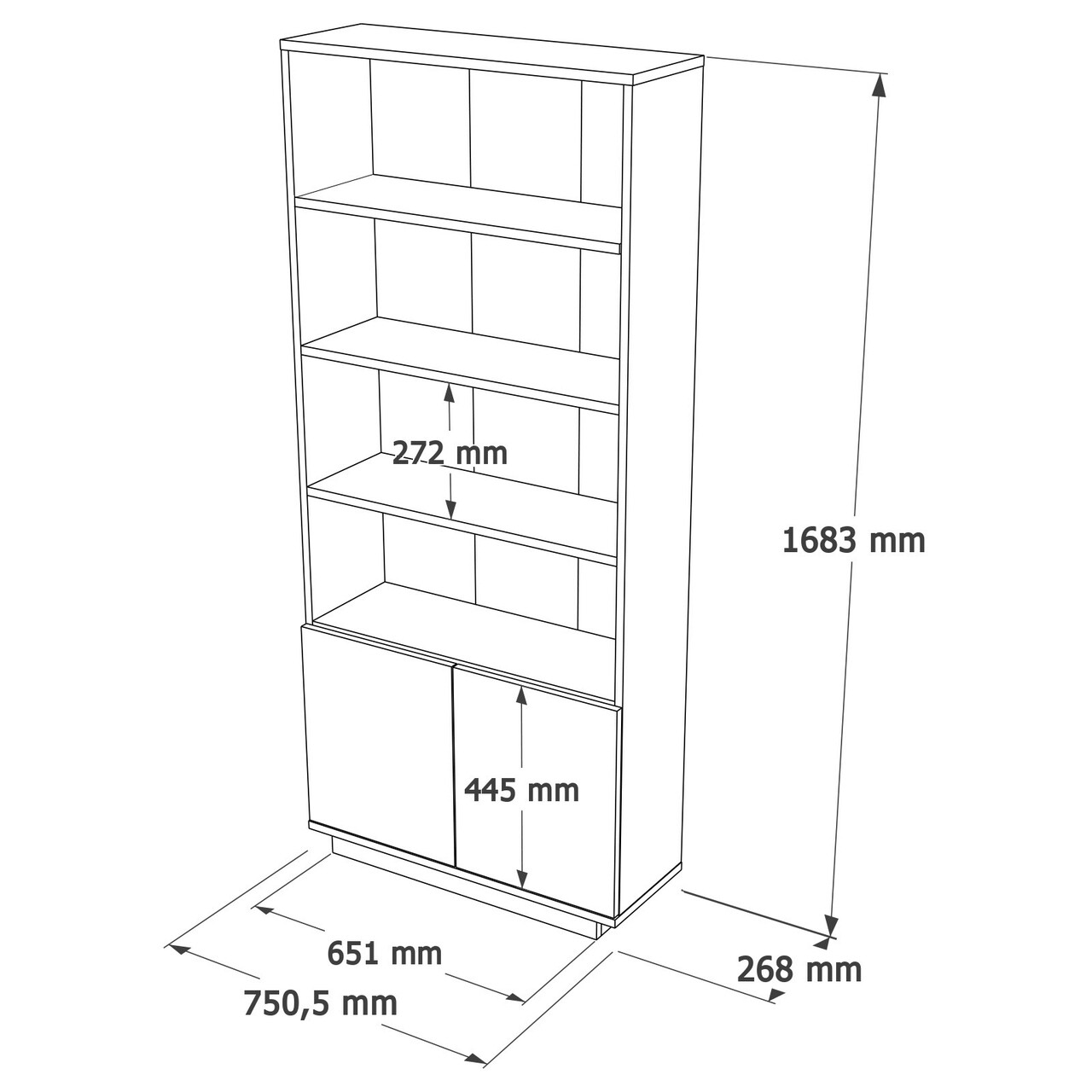 Corp biblioteca, Locelso, Fr16-Aw, 75x168.3x26.8 cm, PAL, Pin Atlantic / Alb