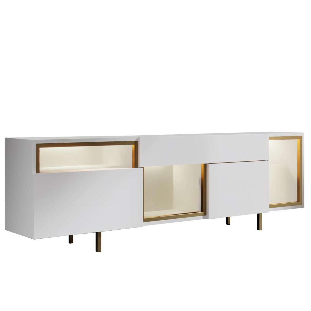Comoda TV, Hanah Home, Norm, 180x55x32 cm, Alb/Auriu - view 6