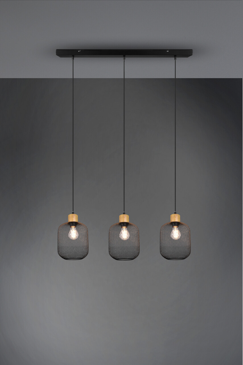 Lustra Calimero, RL, 80x18x150 cm, 40W, 3x E27, metal, negru mat - view 2