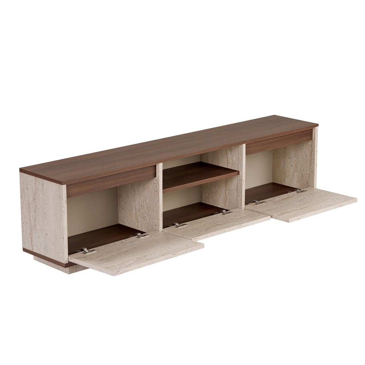 Comoda TV, Nordure, Sentinel, 160x42x30 cm, PAL, Travertin / Nuc Milano — imaginea 5