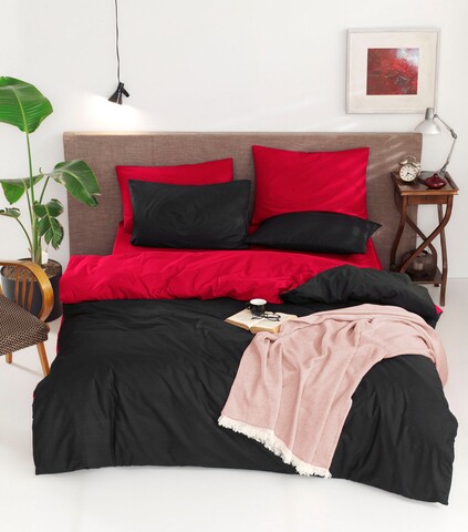 Lenjerie de pat dubla King (IT) ÇiftYönlü – Red, Black, Mijolnir, 3 piese, 250×200 cm, bumbac ranforce, multicolor Lenjerii de Pat