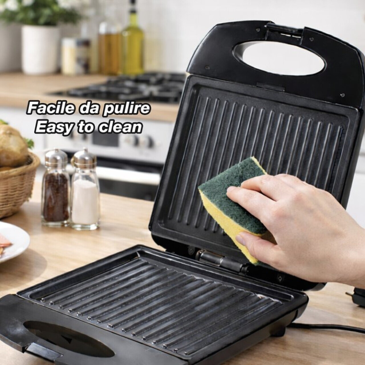 Sandwich maker Beper, 1400W, 26x32.5x10.8 cm, bachelita/otel, negru — imaginea 6