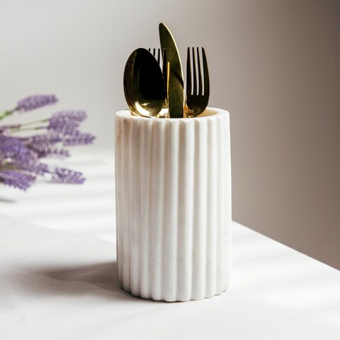 Suport pentru tacamuri Marble Stripes, Homla, 10.5x13 cm, marmura, alb