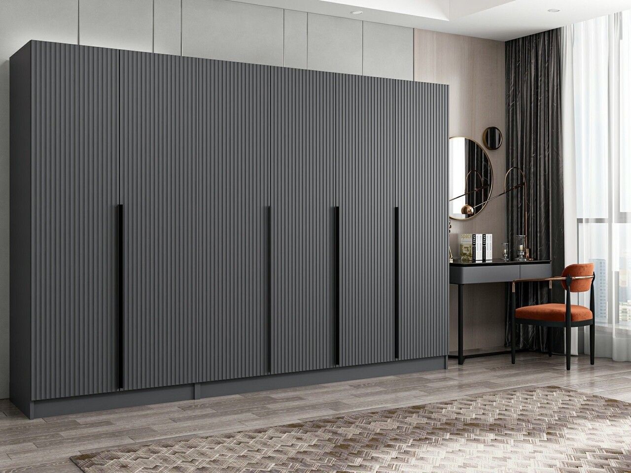 Dulap pentru haine, Minerva, Kale Plus, 270x210x52 cm, PAL, Antracit - 1 | YEO