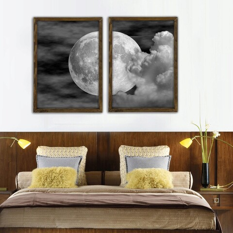 Set 2 tablouri decorative, bul006, mdf, imprimat uv, negru / alb / gri / nuc