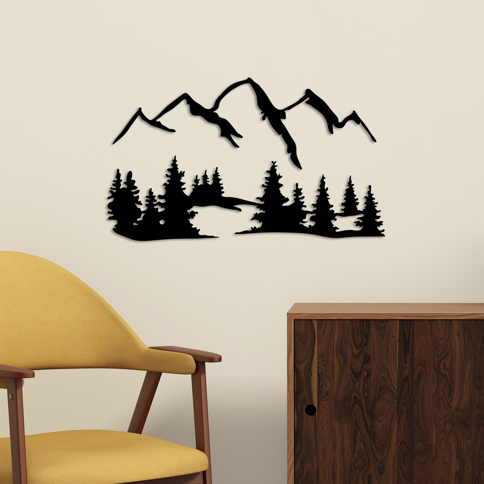 Decoratiune de perete, Nature And Mountain, Dimensiune: 66 x 23 cm (1 bucată), Negru