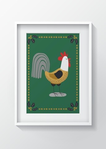Tablou decorativ rooster, oyo kids, 29x24 cm, lemn/mdf, multicolor
