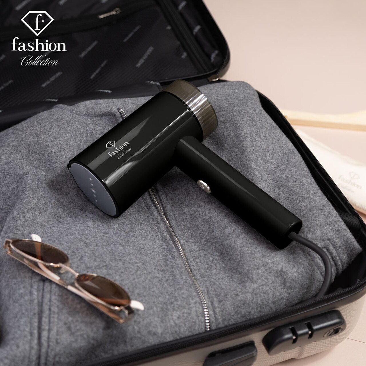 Aparat de calcat cu aburi portabil, pliabil Fashion TV, Matte Black-Rose Gold, 1000W, 100 ml, invelis ceramic, negru - imagine 7