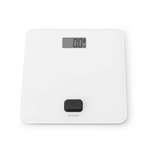 Cantar digital pentru baie, Brabantia, White, 30x30x4.3 cm, fara baterii, polipropilena/sticla, alb