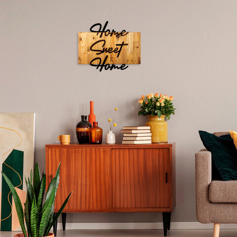 Decoratiune de perete, Home Sweet Home, 50% lemn/50% metal, Dimensiune: 58 x 48 x 3 cm, Negru