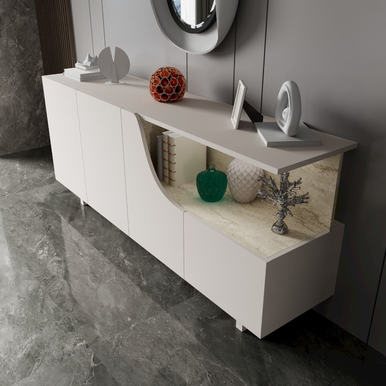 Consola, Hanah Home, Line, 180x80.6x40 cm, Bej - view 3