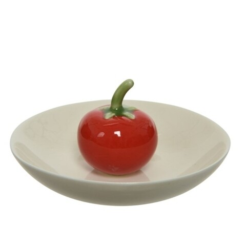 Platou tomato, decoris, 10.5x5.5 cm, portelan, alb/rosu