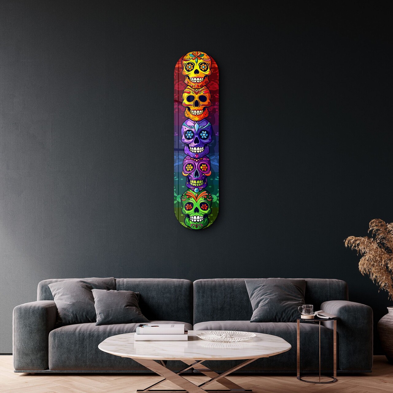 Tablou decorativ, Sugar Skulls v2, Dimensiune: 20 x 80 cm, Multicolor - view 2