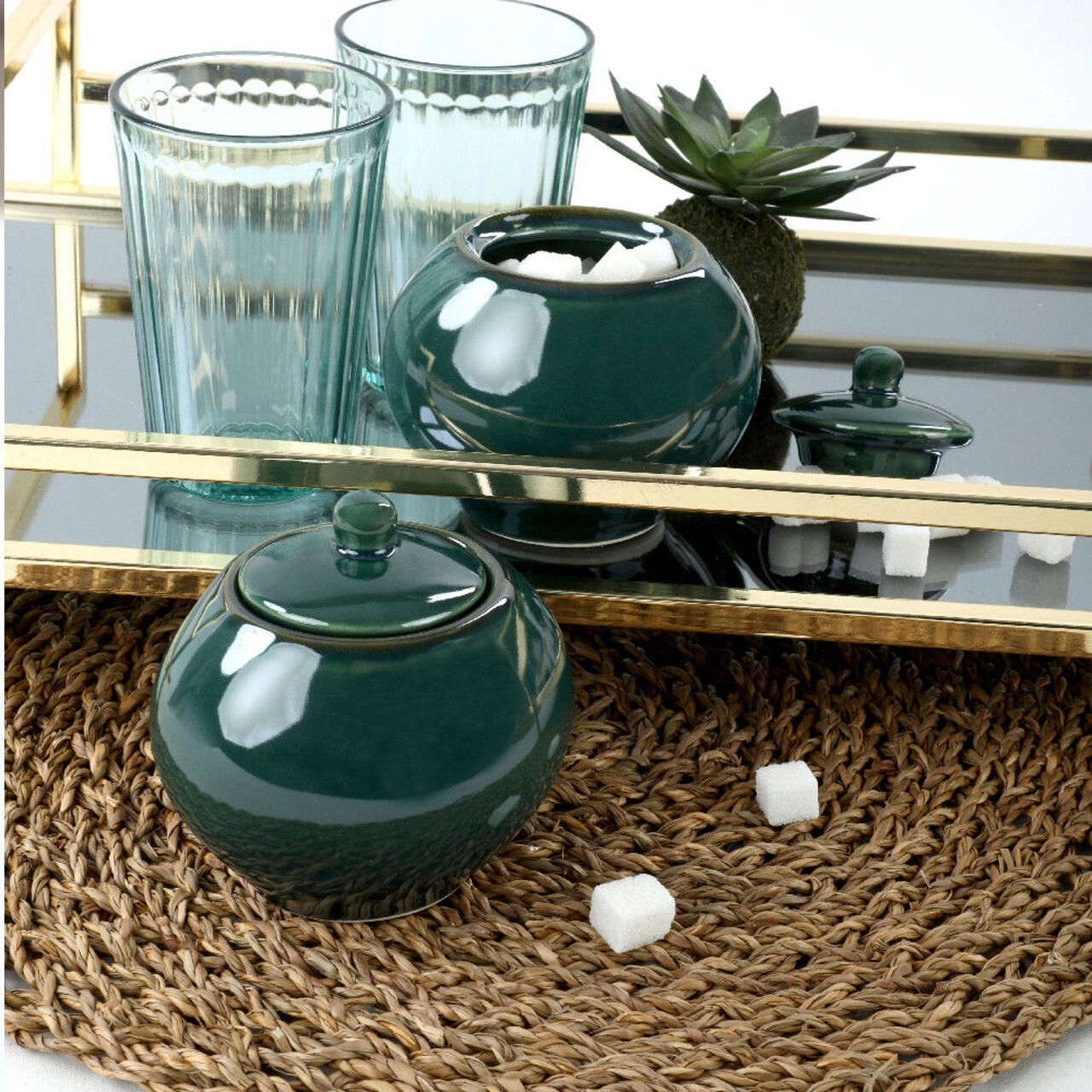Set boluri de zahăr din ceramică, Hermia, 275KRM1312, Dishwasher - safe up to 60 °C / Microwave - safe, Verde