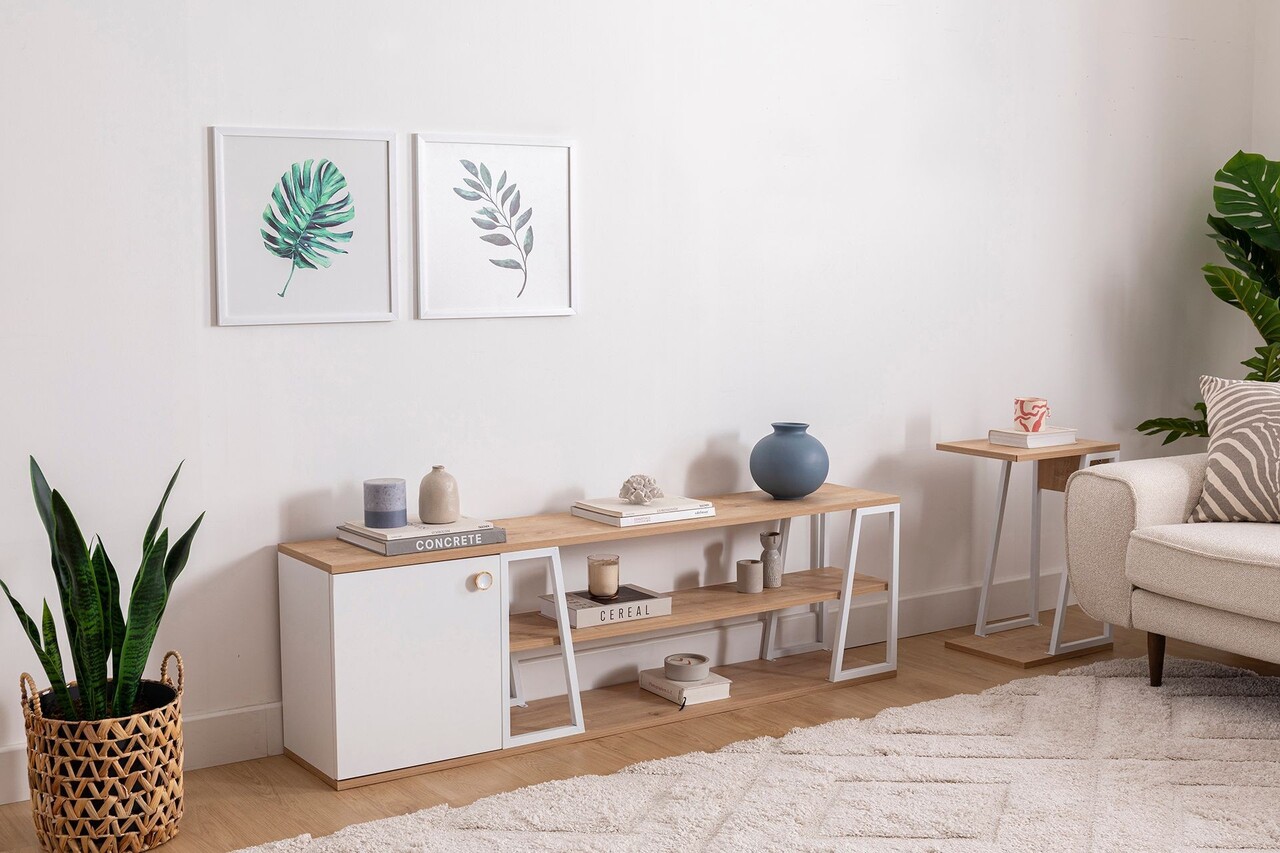 Comoda TV, Arnetti, Lissa Dolapli / Tv Stand, 160x30x48.6 cm, PAL, Safir / Alb - 1 | YEO