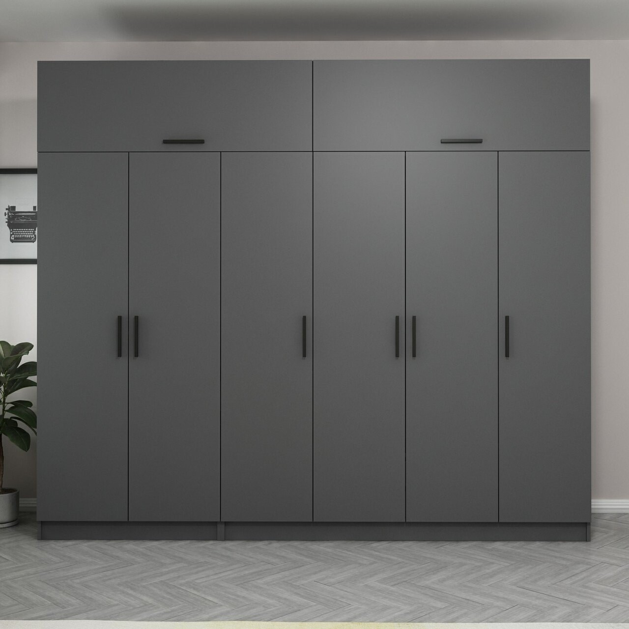 Dulap pentru haine, Minerva, Kale, 270x255x52 cm, PAL, Antracit - 1 | YEO