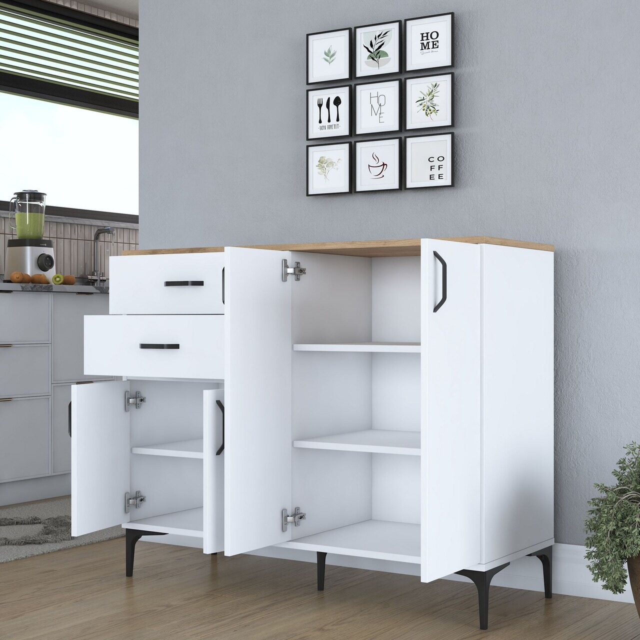 Dulap multifunctional, Hanah Home, JE210, 120x98.6x45 cm, PAL melaminat, Alb/Maro - view 6