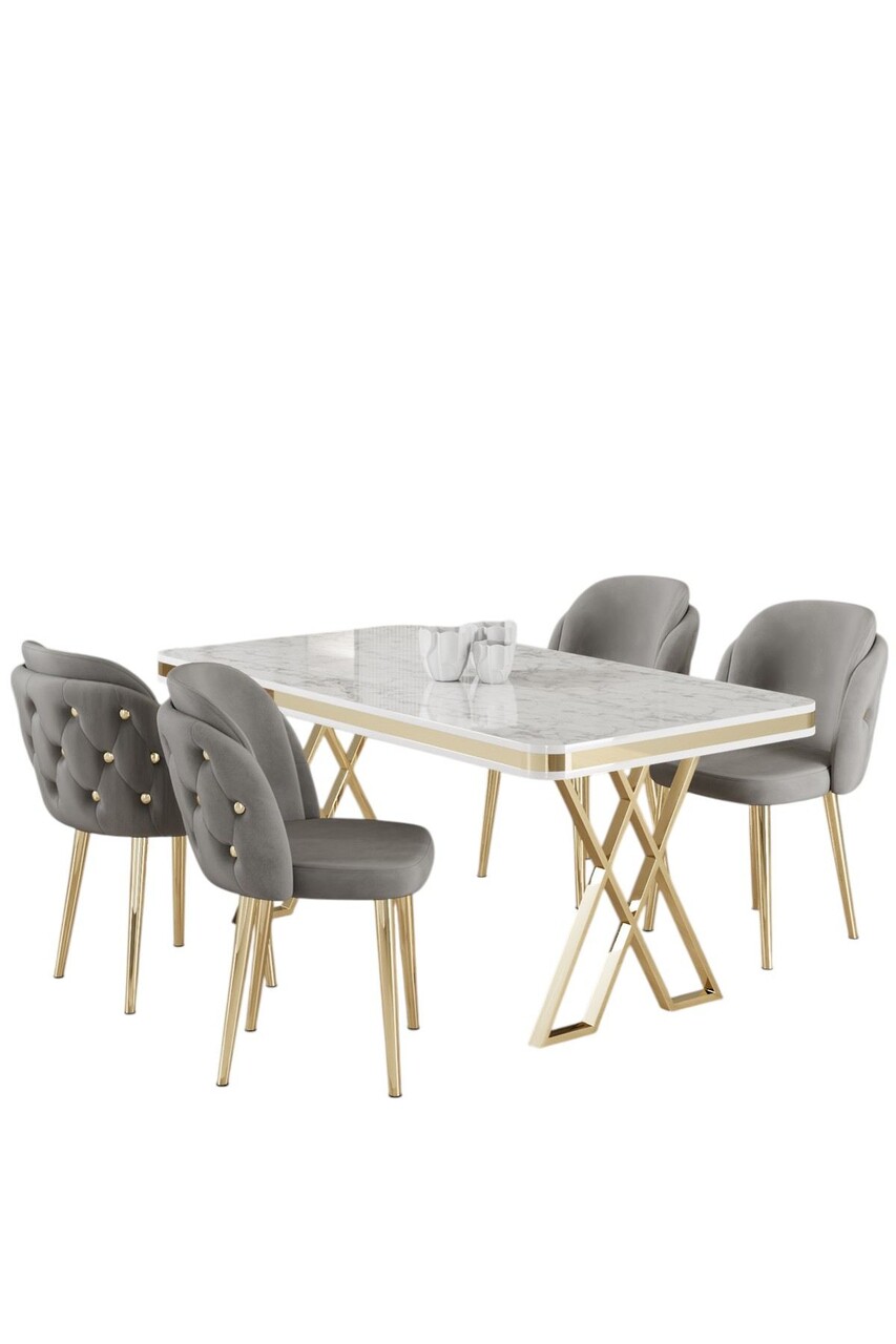Set masă și scaune (5 bucăți), Hanah Home, Rigel, Alb / Auriu / Gri - view 2