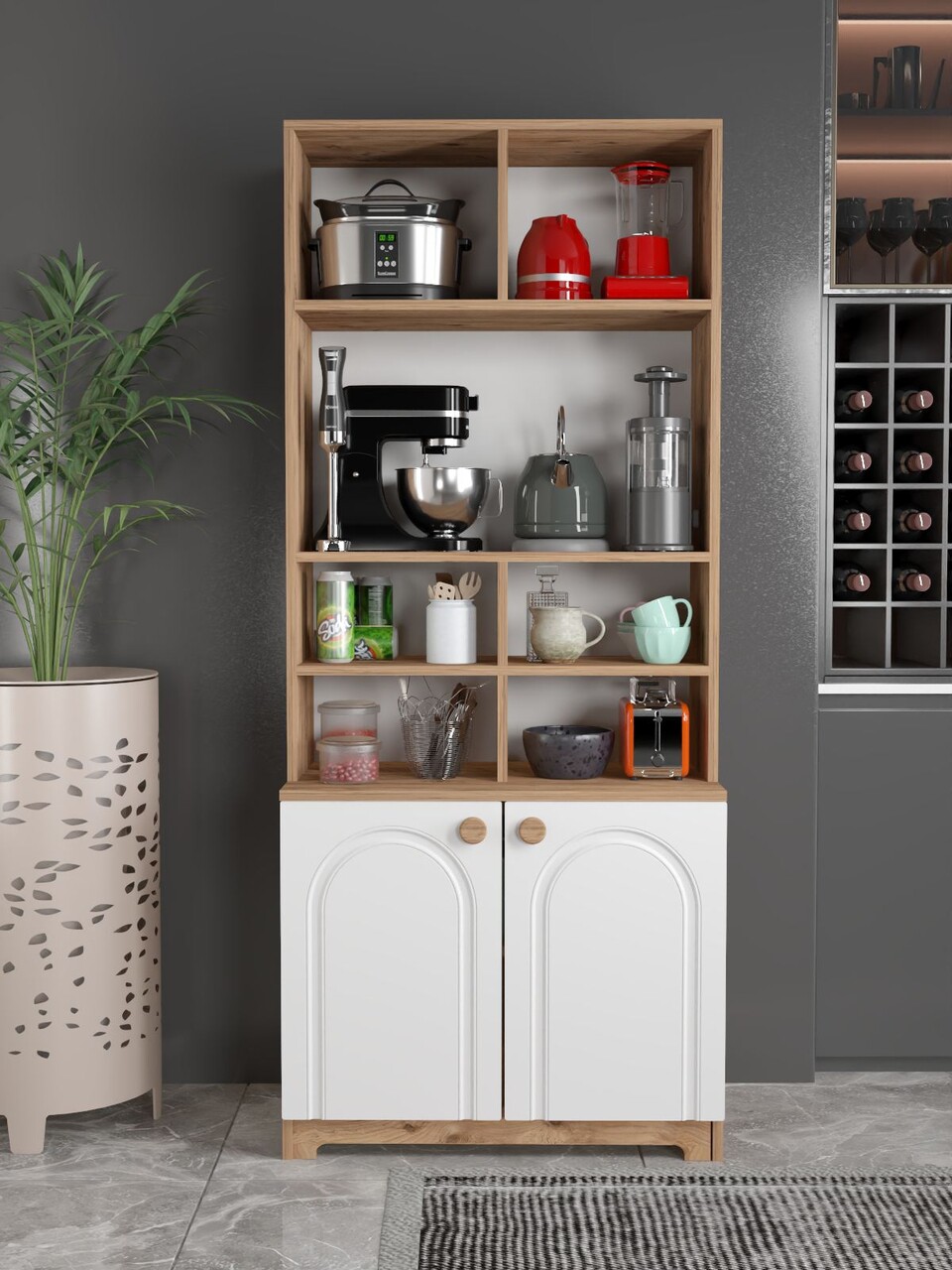 Dulap multifunctional, Hanah Home, Lunora, 78x185x42 cm, PAL, Pin Atlantic / Alb - view 2