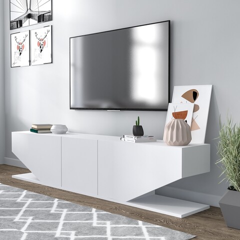 Comoda tv diamond, minima, 180x30x40 cm, alb