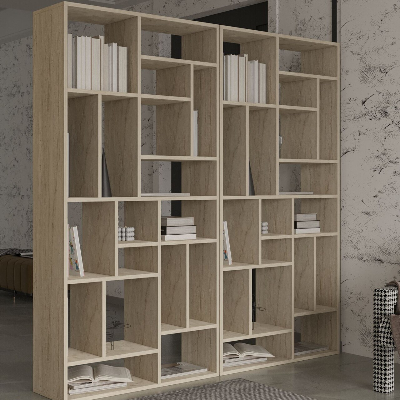 Corp biblioteca, Hanah Home, Nicola, 90x180x30 cm, PAL, Travertin — imaginea 4