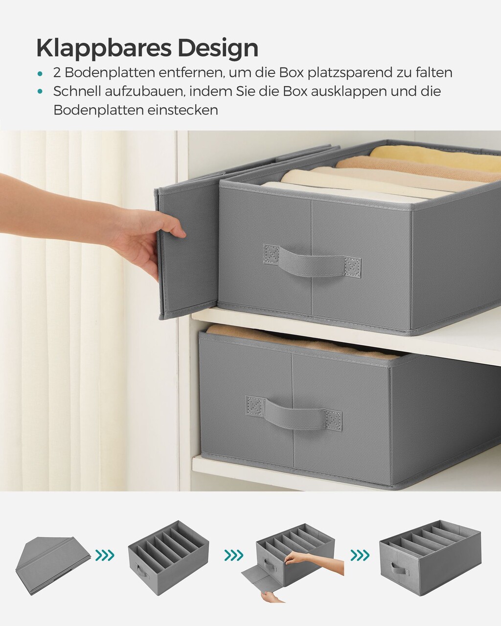 Set 4 organizatoare pentru sertar, Songmics,cu 6 compartimente, 42x30x17 cm, gri - imagine 4