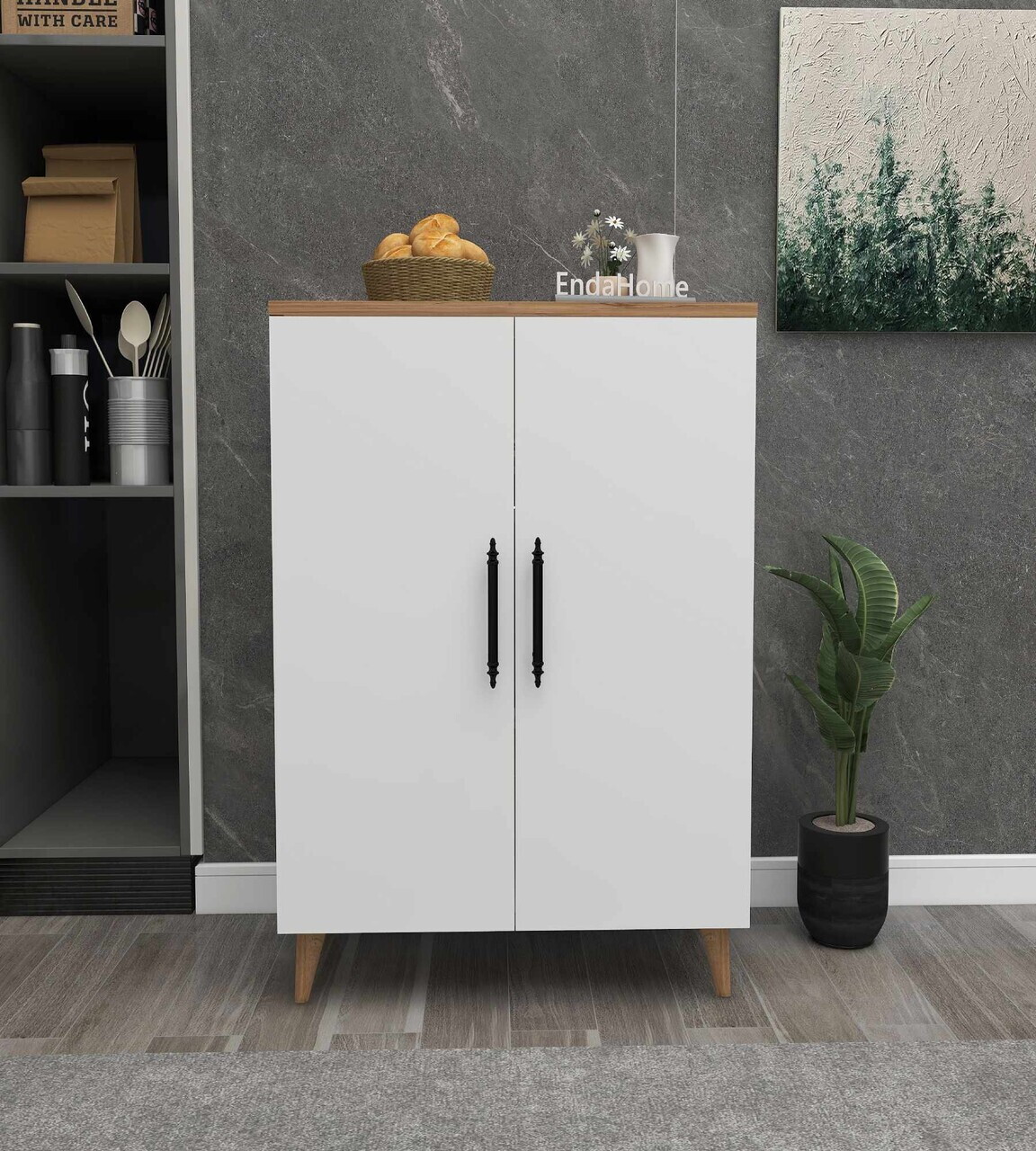 Dulap multifunctional, Hanah Home, 3 Raf 2 Kapak, 65x94.5x32 cm, Alb/Pin Atlantic — imaginea 2
