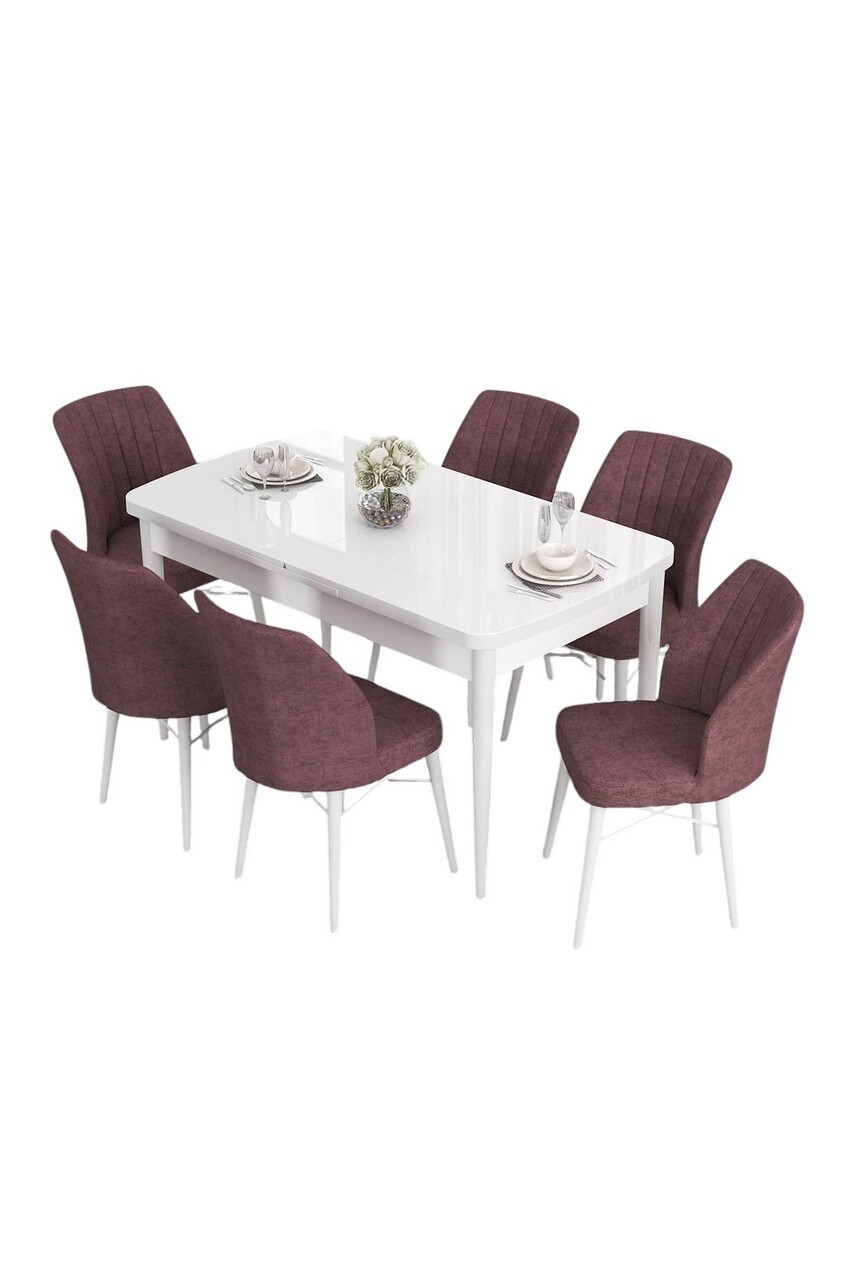 Set masa extensibila si scaune, Hanah Home, Eva, Alb / Roz Păduros - view 2