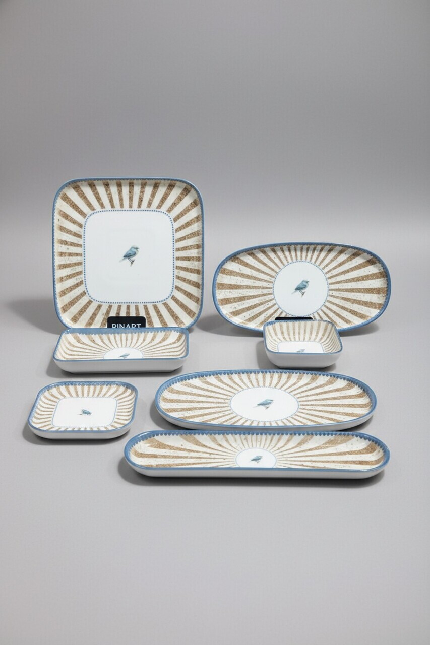 Set de mic dejun, Hermia, 208PEK1113, Portelan, Platou cu măsline: 25 cm (2 bucăți), Alb / Crem / Maro / Albastru