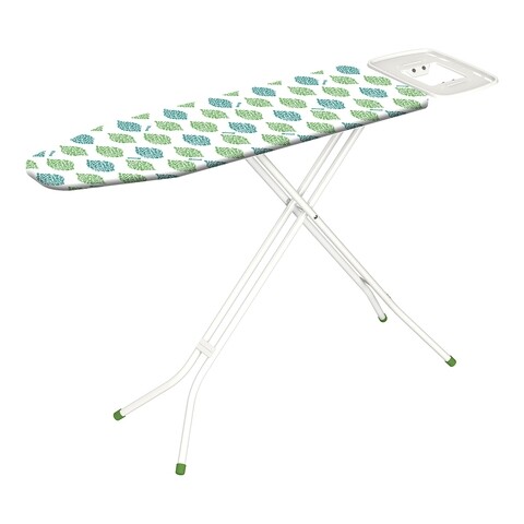 Masa de calcat Roy Green Leaf, Gimi,  122 x 38 cm, metal/bumbac/burete, alb/verde