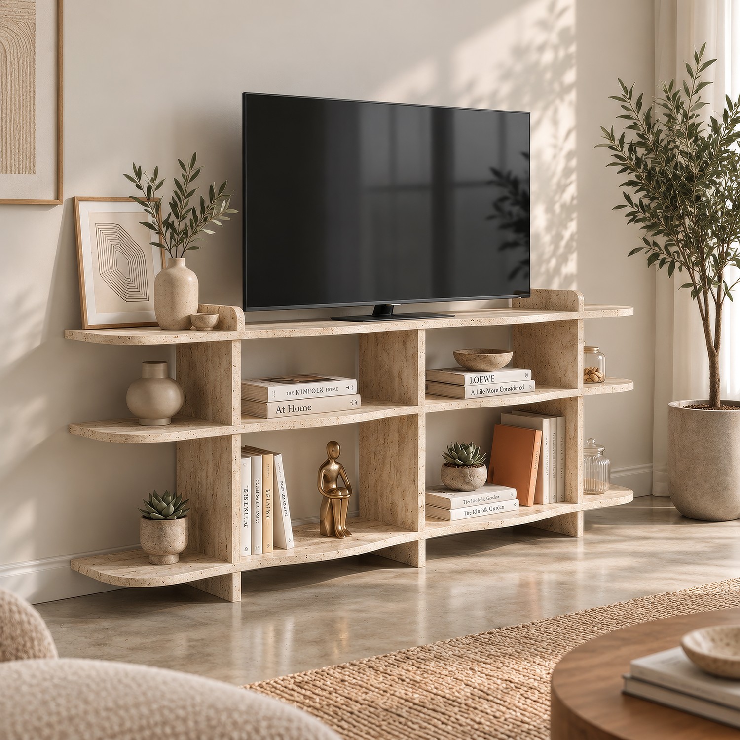 Consola, Hanah Home, Flusso, 170x65x30 cm, PAL, Travertin