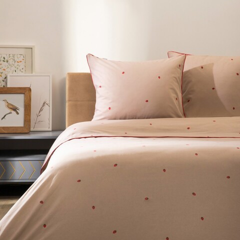 Lenjerie de pat dubla Fresas, Homla, 3 piese, 160x200 cm, bumbac, bej/rosu