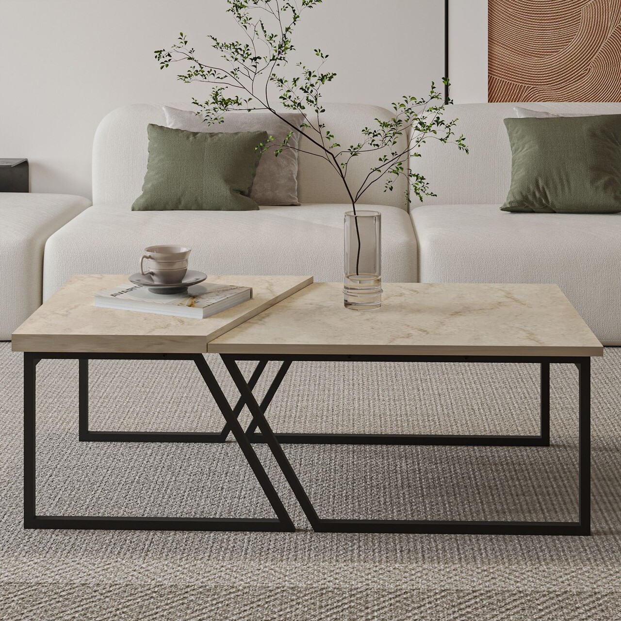 Set masute de cafea, Hanah Home, Verona P0024623, PAL, Travetină - imagine 2