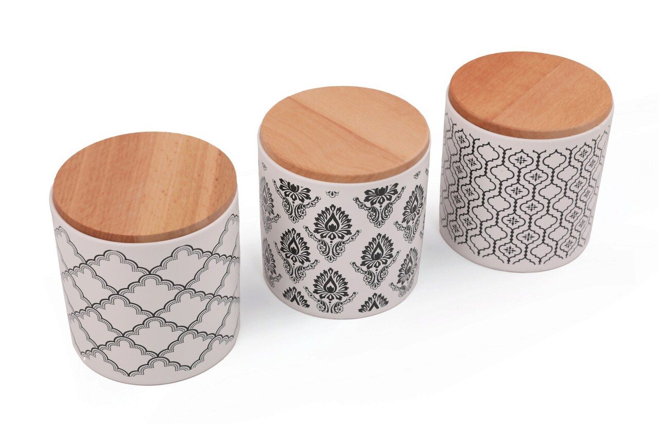 Set cutii de depozitare din ceramică, Hermia, 275KRM1266, Prietenos cu mediul, Alb/Negru - imagine 5