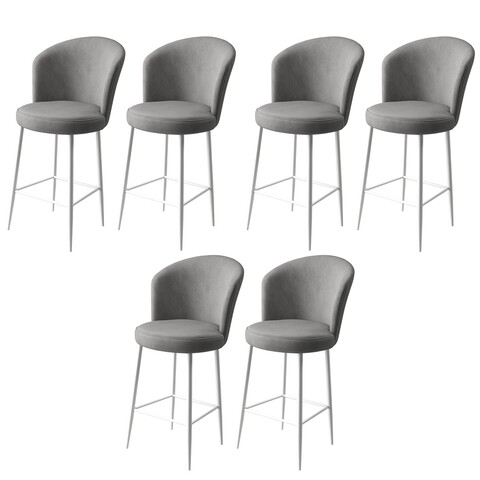 Set scaune de bar 6 piese, Charlotte, Alte, Metal, Gri/Alb