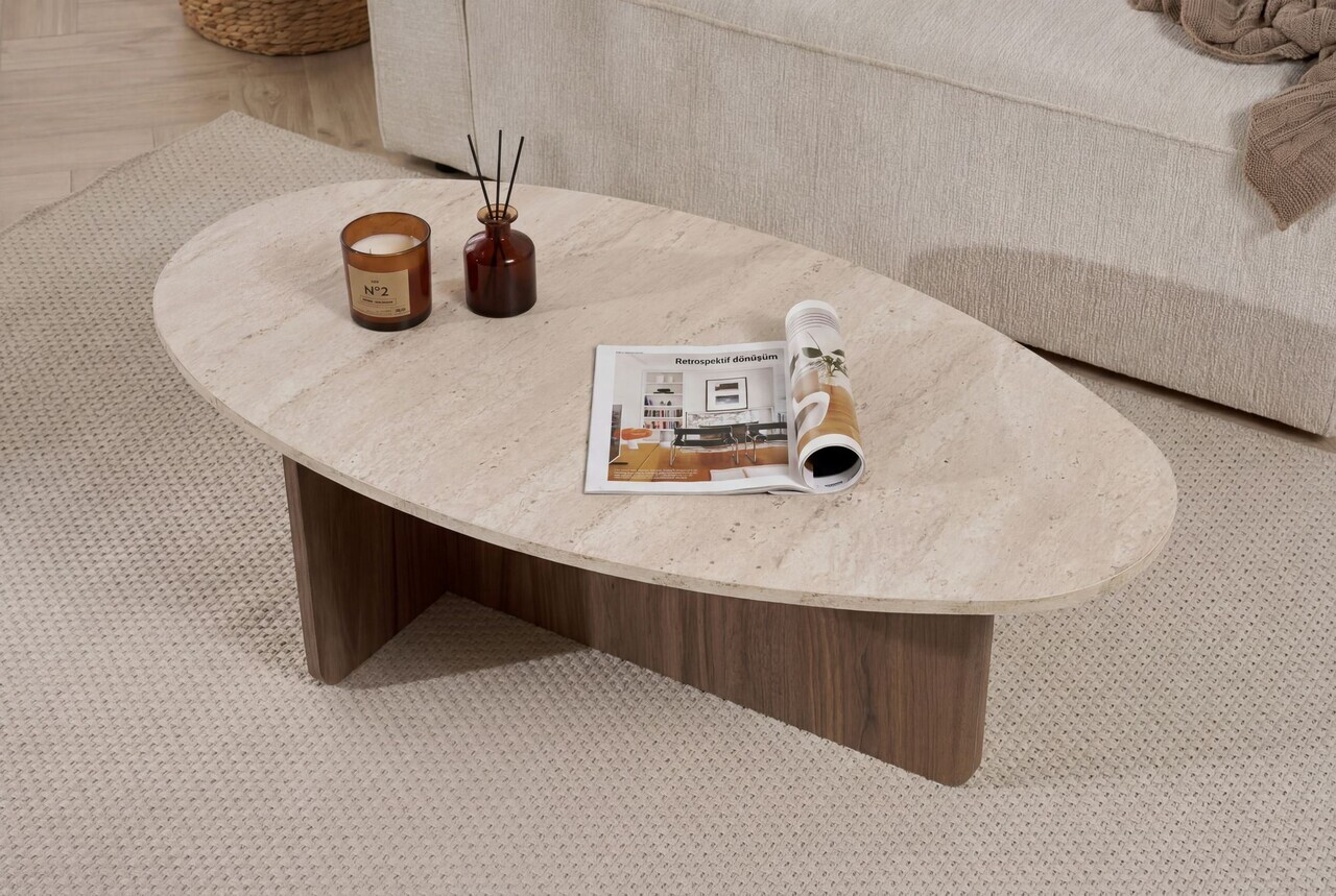 Masuta de cafea, Hanah Home, Orba, 120x40x65 cm, PAL, Travertin / Nuc Venezia — imaginea 3