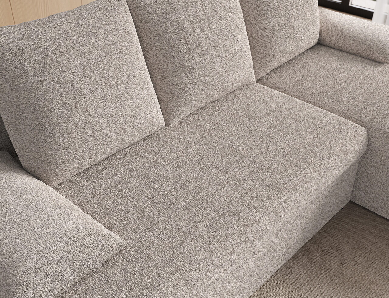 Coltar extensibil reversibil 3 locuri ELTAP, Gino, 201x143x90 cm, lemn/poliester, bej inchis — imaginea 9