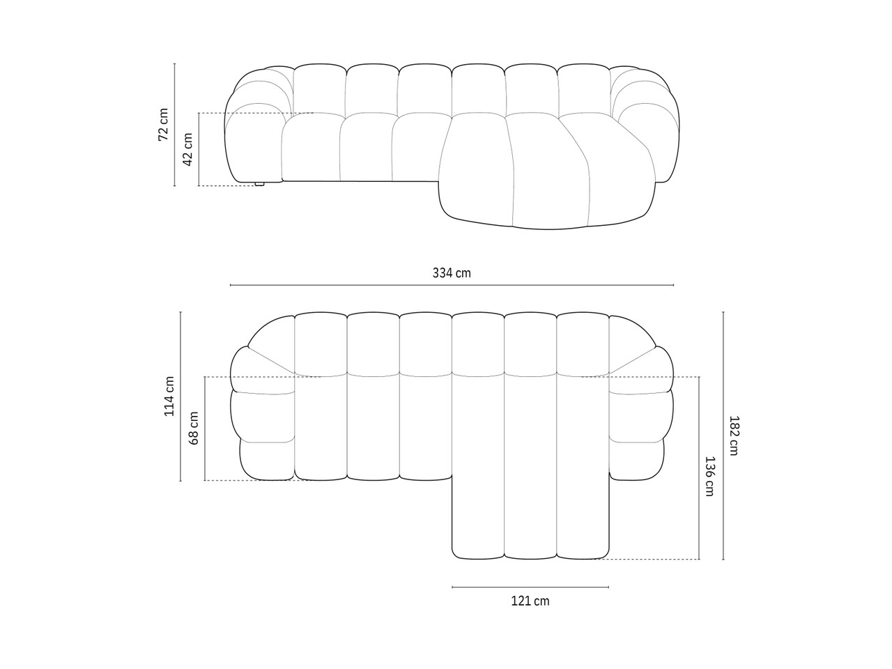 Coltar dreapta 4 locuri, Diana-192, Micadoni Home, 334x182x72 cm, catifea structurata, antracit