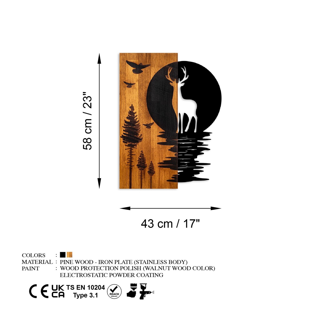 Decoratiune de perete, Deer and Moon, Lățime: 43 cm Înălțime: 58 cm Adâncime: 3 cm, Nuc / Negru - view 7
