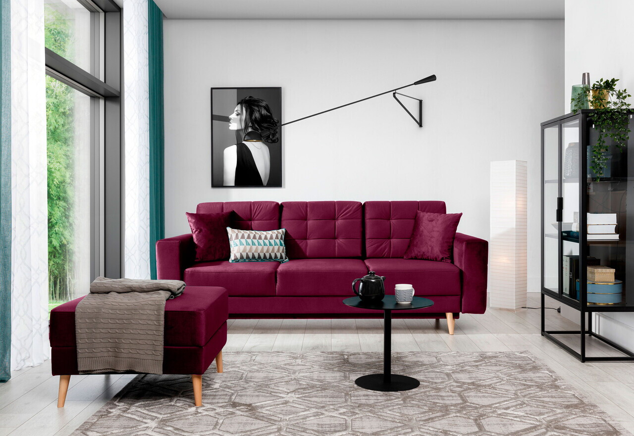 Set canapea extensibila 3 locuri si fotoliu ELTAP, Asgard, 235x95x86 cm / 107x92x86 cm, lemn/poliester, violet - view 3