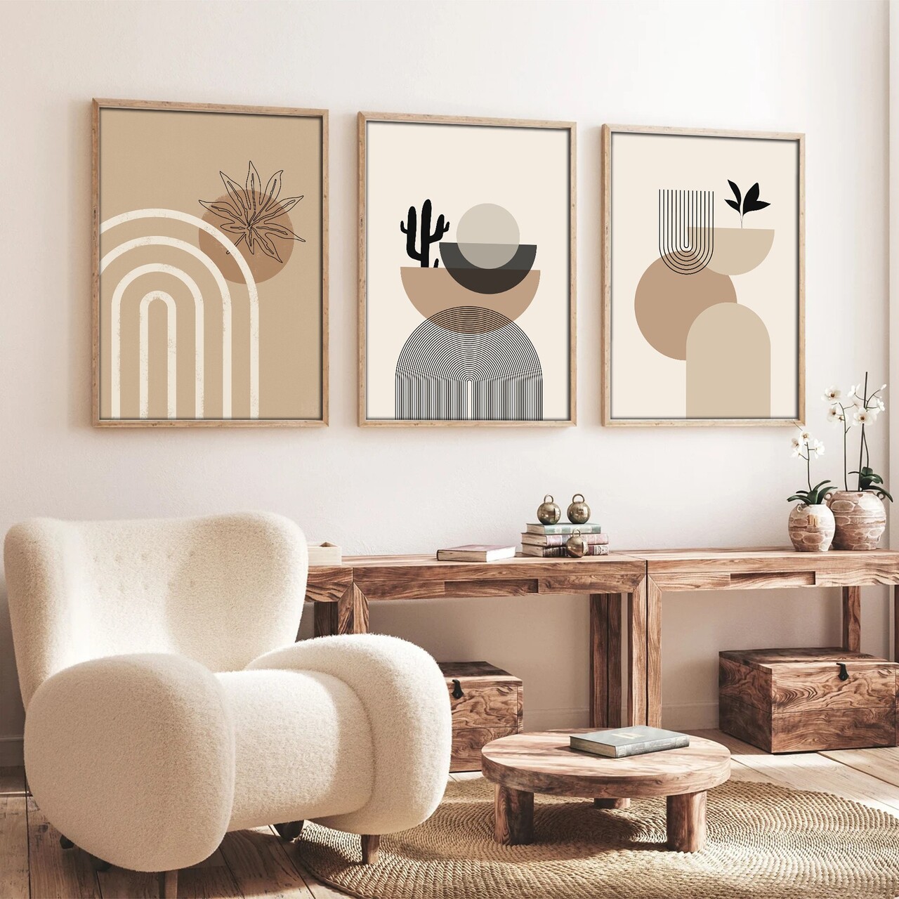 Set 3 tablouri decorative Huhu264 Cadru: 100% LEMN MASIV (Grosime: 2 cm) Multicolor